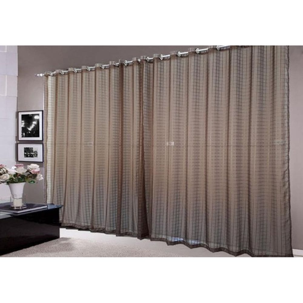 Cortina Para Sala Voal Quadriculado Marron 3,00X2,80