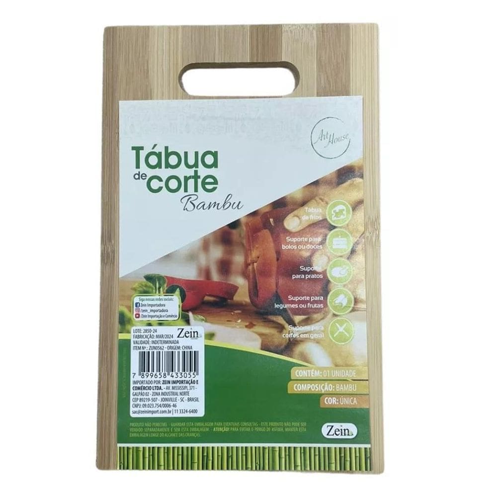 Tabua De Corte 100% Bambu Higiênica 26X16Cm Com Alça