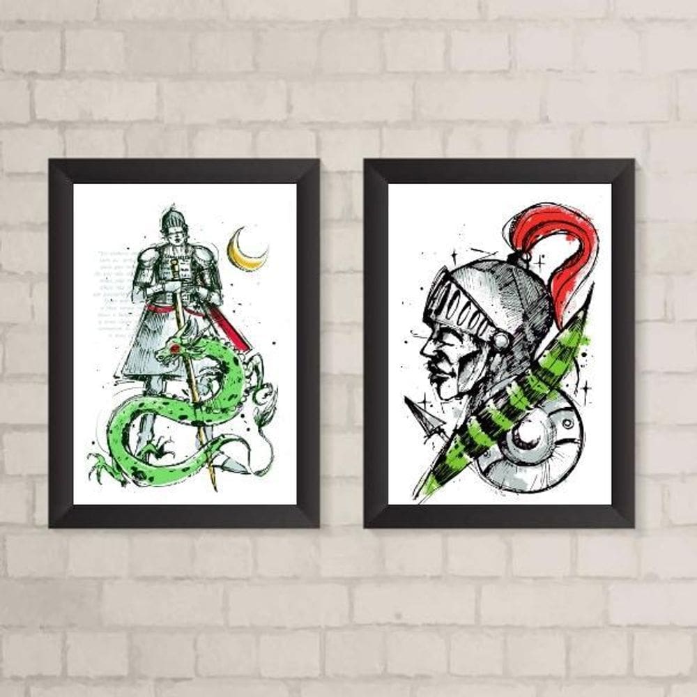 Kit 2 Quadros Decorativos Arte São Jorge 33x24cm - com Vidro