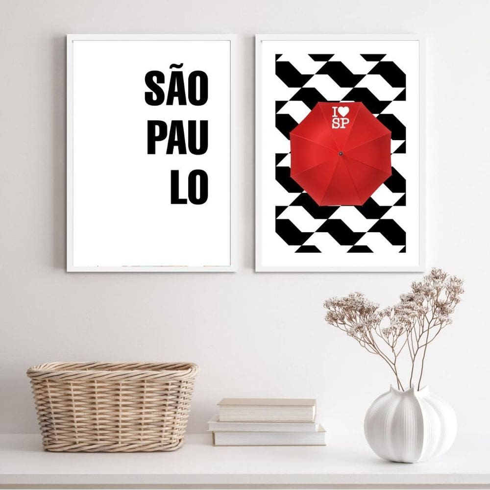 Kit 2 Quadros Decorativos I Love SP 45x34cm - Branco