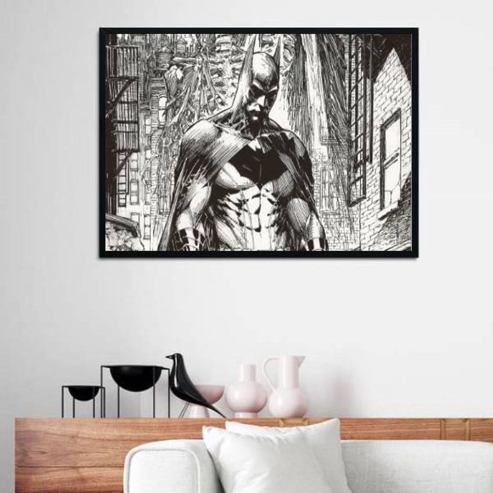 Quadro Decorativo Desenho Batman Preto E Branco
