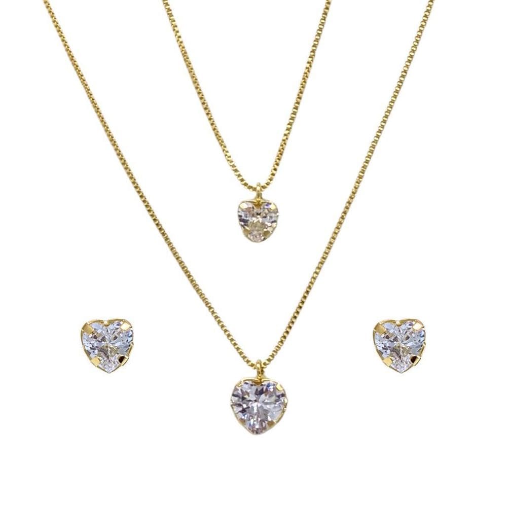 Gargantilha Dupla Folheada A Ouro 45Cm E 40Cm E Brinco