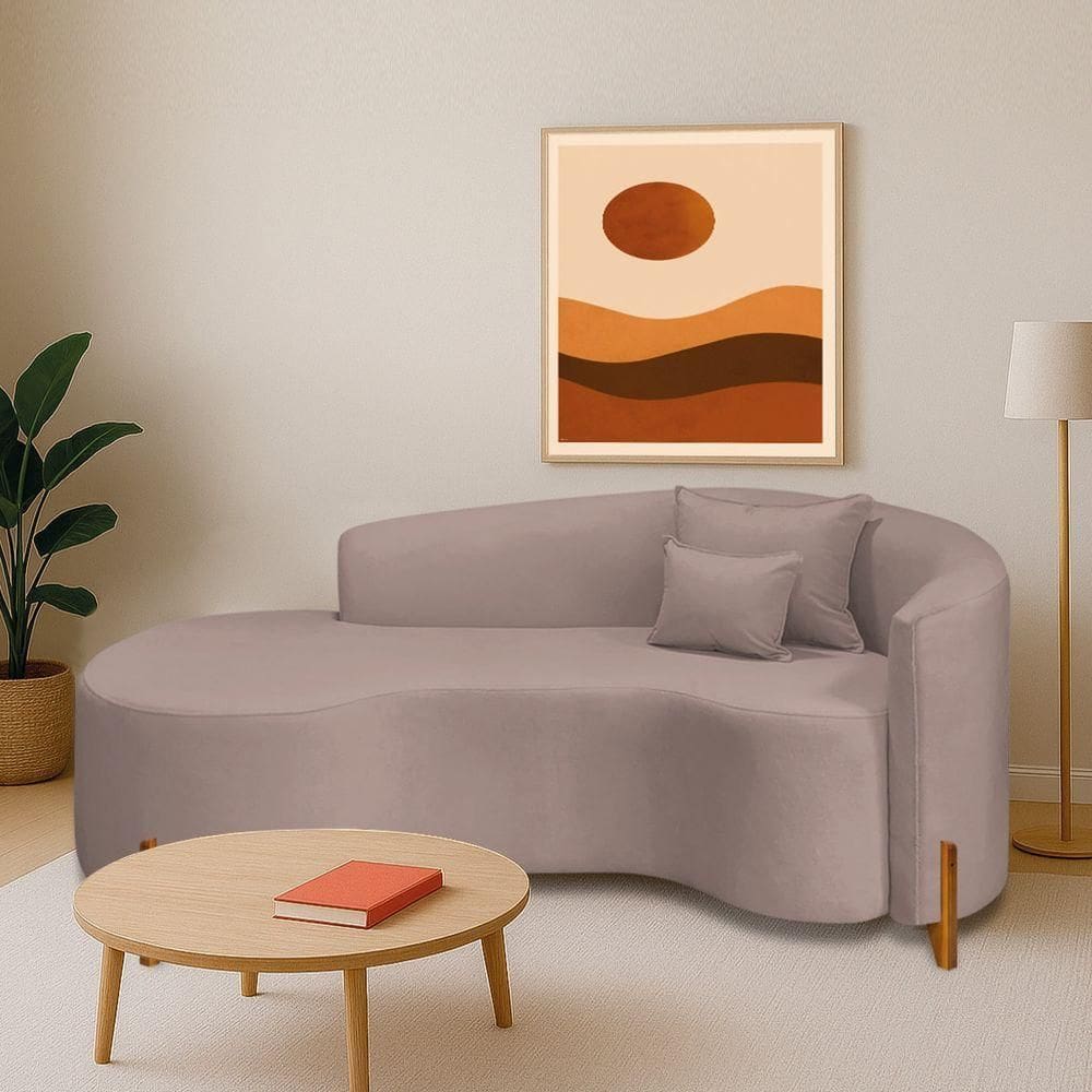 Divã Recamier Curvo Sala De Estar Recepção Inglaterra 200cm Pés Madeira Lado Esquerdo Linho Cor