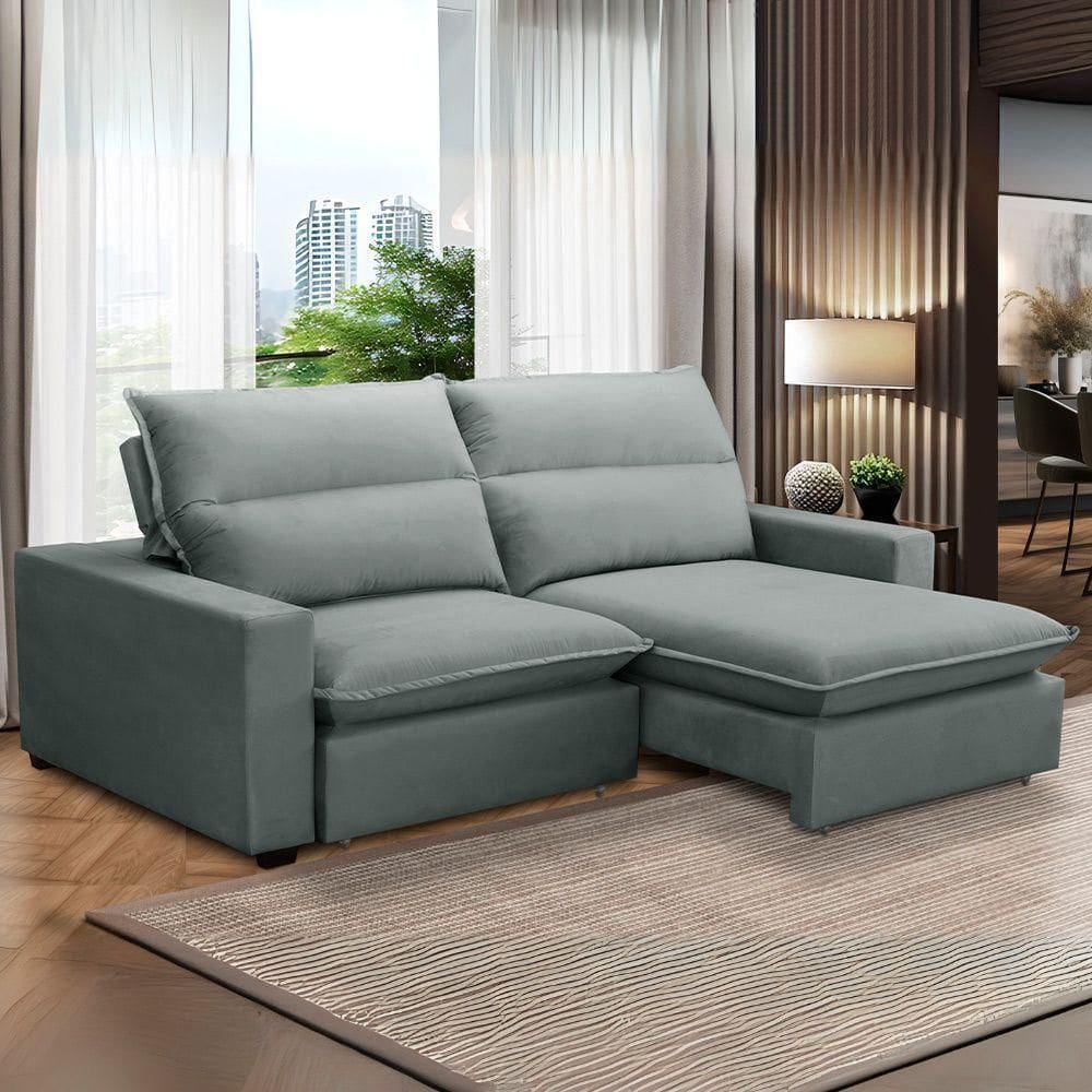 Sofa Retratil Reclinavel 2 Lugares 2m Andreza Veludo Lansof Cinza