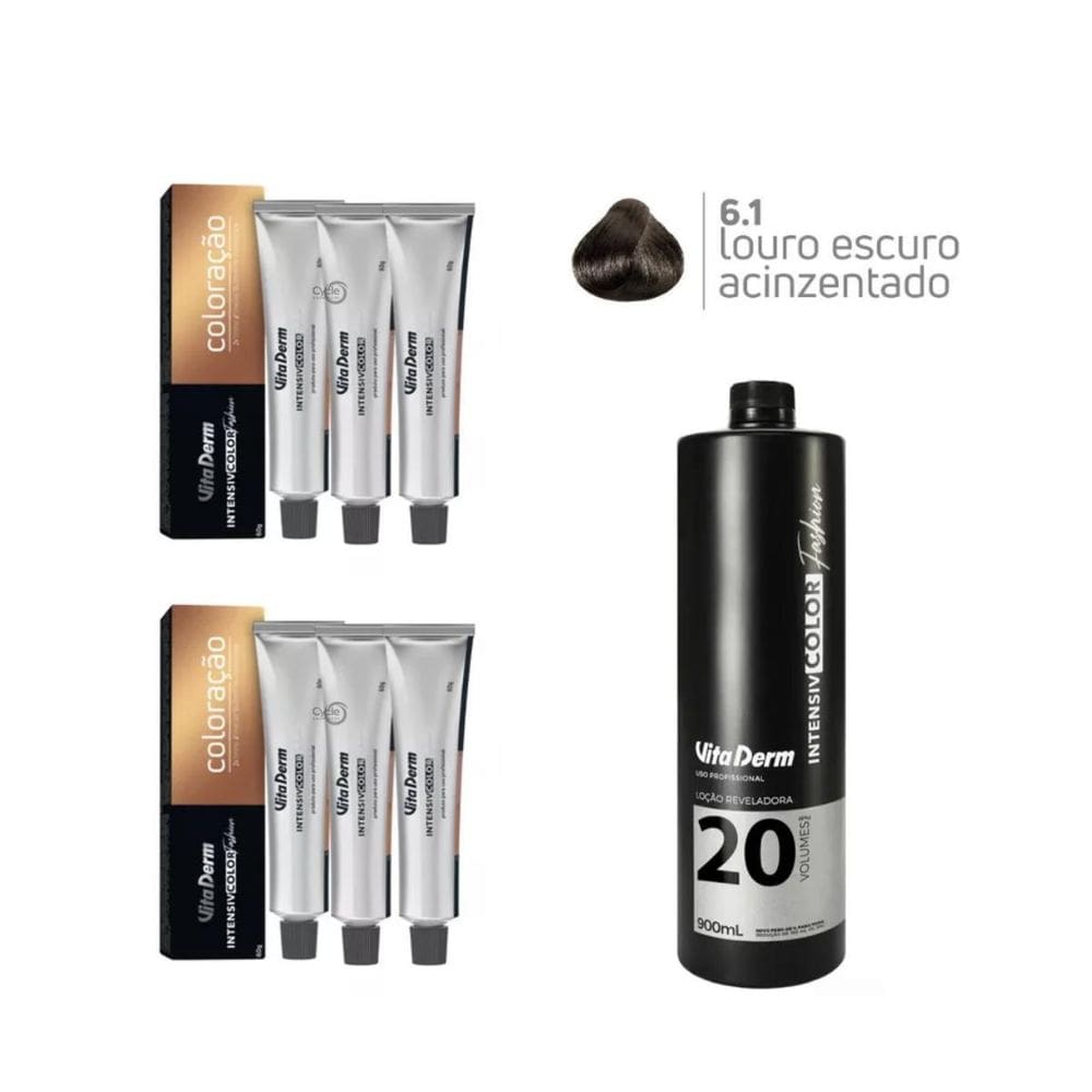 6 Unidades Coloração Vita Derm 6.1 + 1 Ox 20 Vol 900Ml