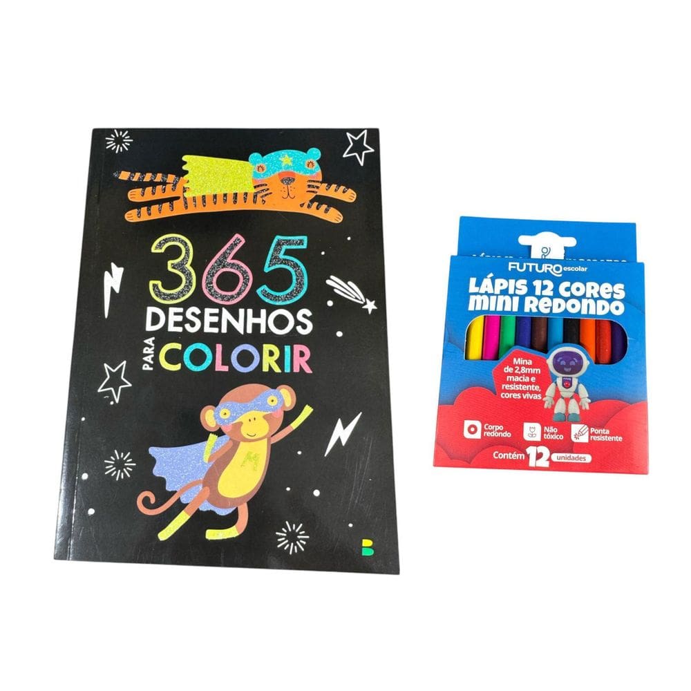 365 Desenhos Livro Infantil Colorir + 12 Lápis De Colorir