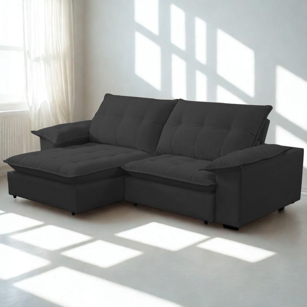 Sofá Retrátil E Reclinável Veludo 2,00m Lisboa - Conforto Premium E Design Elegante | Lansof Brasil Cores Grafite