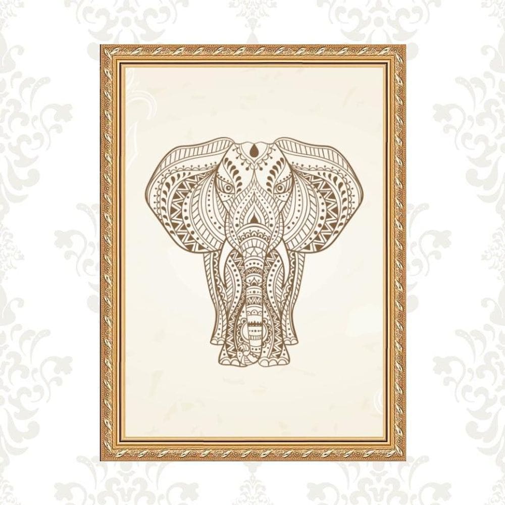 Quadro Moldura Dourada Elefante Indiano 33X24Cm