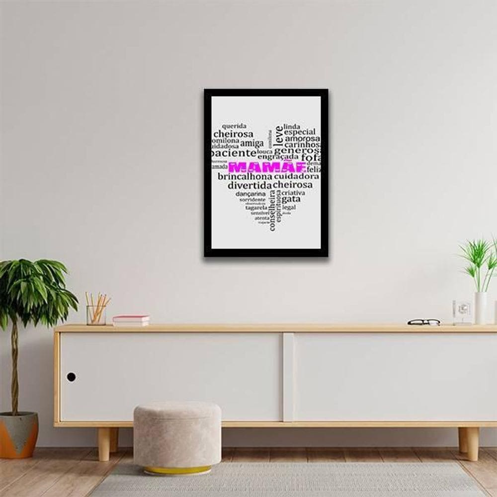 Quadro Mamãe Qualidades Coração Branco 24X18Cm - Com Vidro