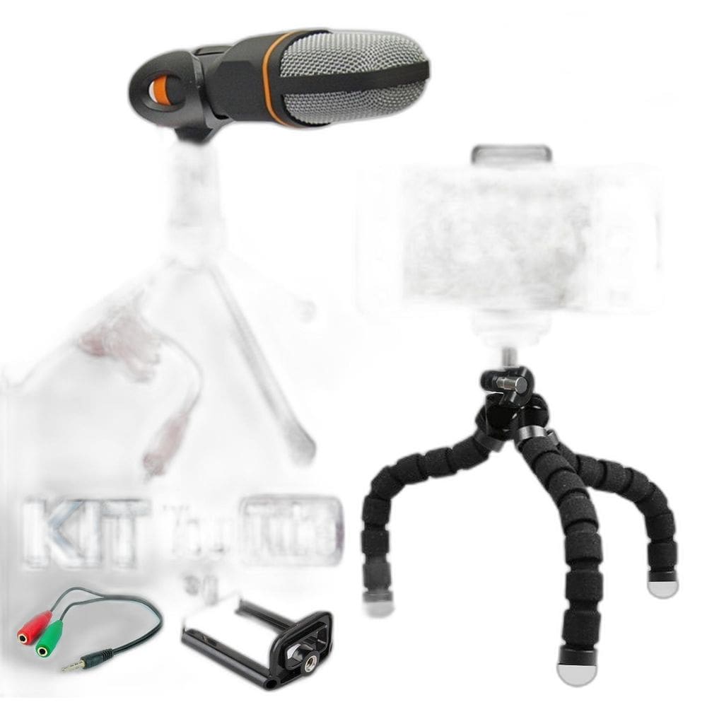 Kit Tripé Microfone Condensador Lapela Celular + Ring Light