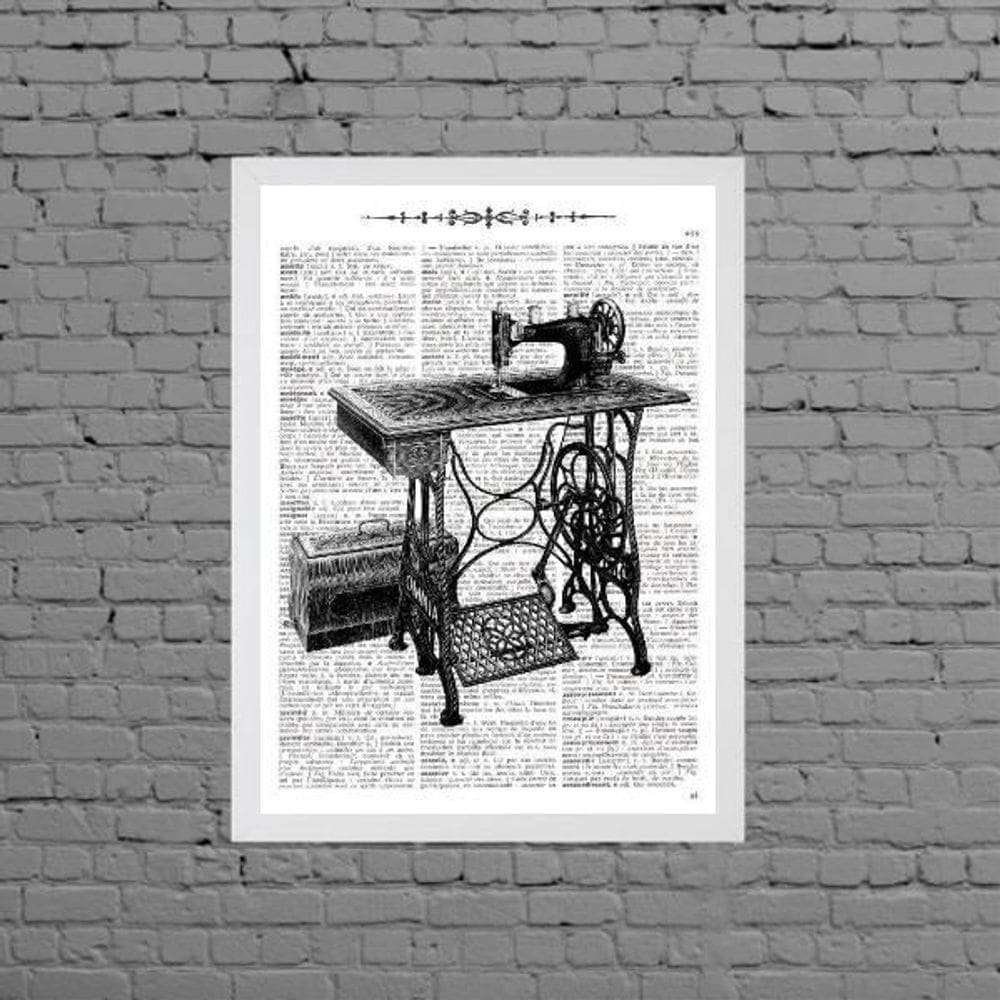 Quadro Máquina De Costura Antiga 45X34Cm Moldura Branca