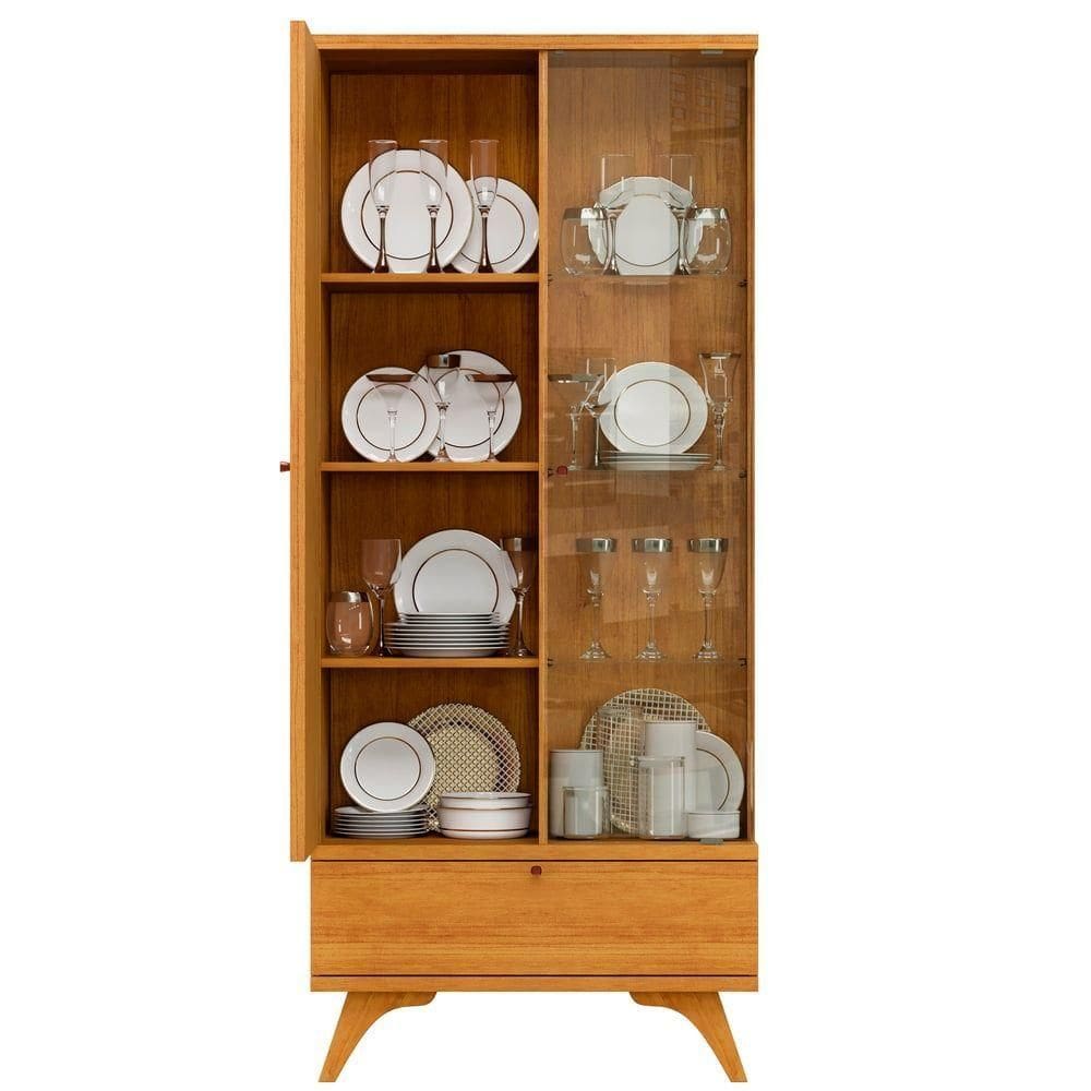 Cristaleira Ripada Versa C-led Pés Madeira Maciça - Mavaular Naturalle