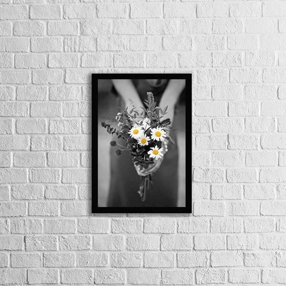 Quadro Fotografia Bouquet De Margaridas 45X34 Vidro Preta