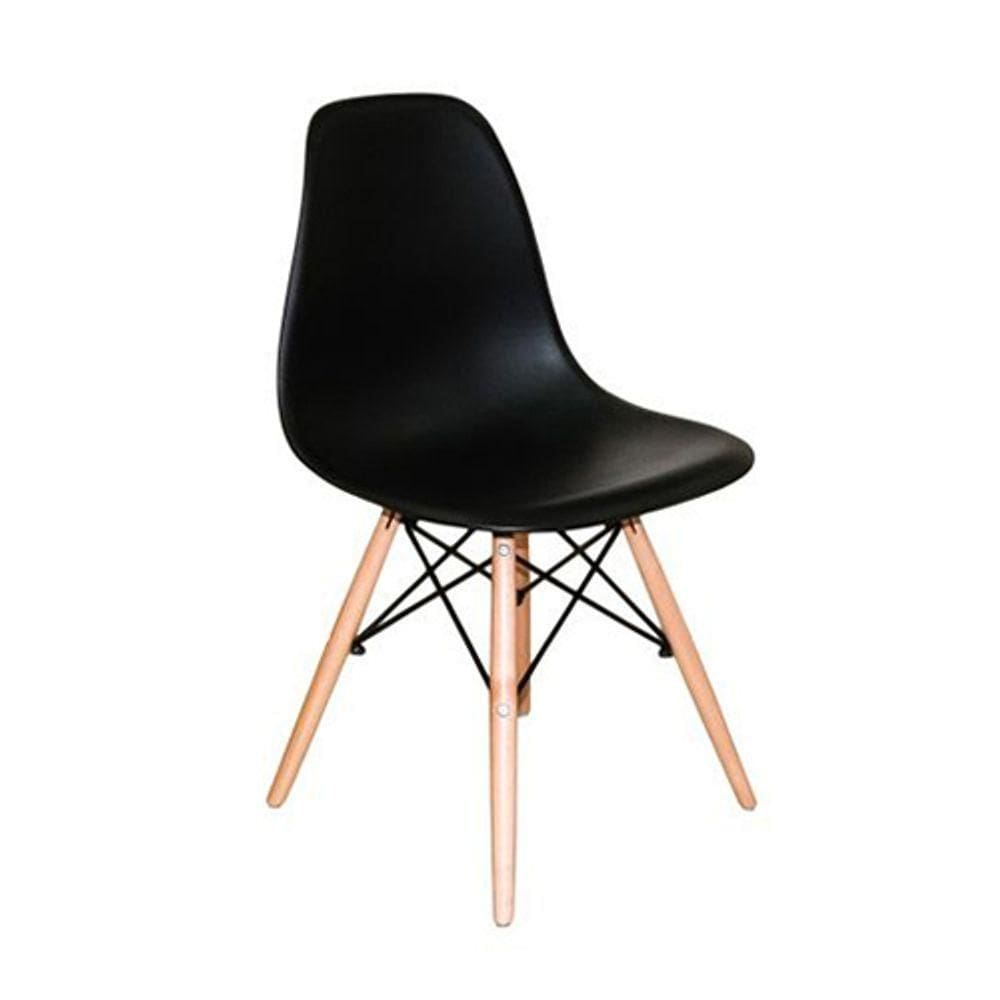 Kit 8 Cadeiras Eiffel Charles Eames Dkr Base Madeira Preta