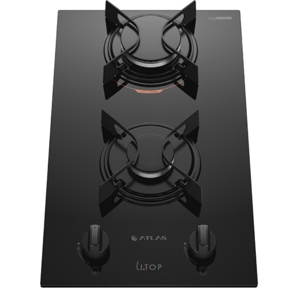 Cooktop 2 Bocas Atlas U Top Com Mesa De Vidro Preto Bivolt Bivolt