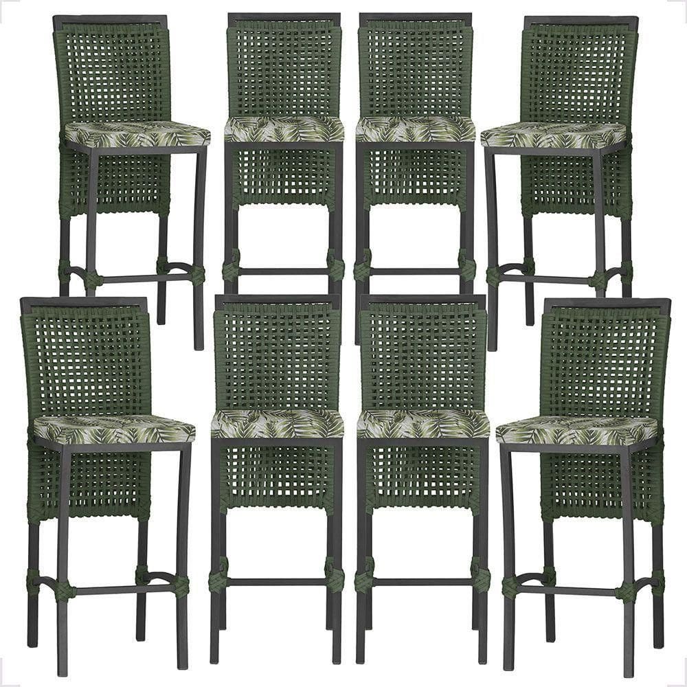 8 Banqueta Em Alumínio Roma Preta Corda Náutica Tecido 5 Verde