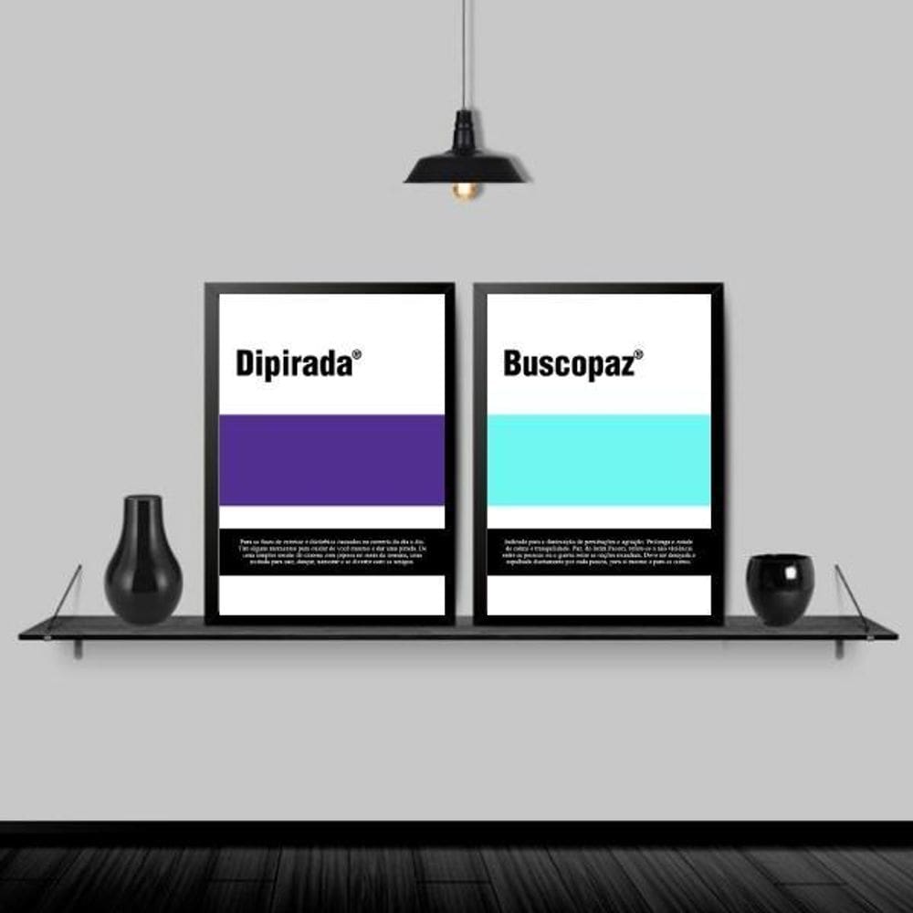 Kit 2 Quadros Remédios Dipirada E Buscopaz 33X24Cm Preta