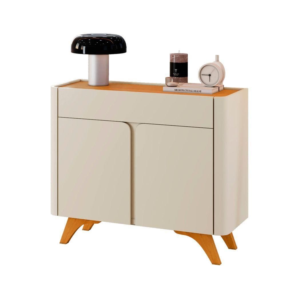 Buffet Aros 2 Portas Pés Madeira Maciça - Mavaular Off White-naturalle