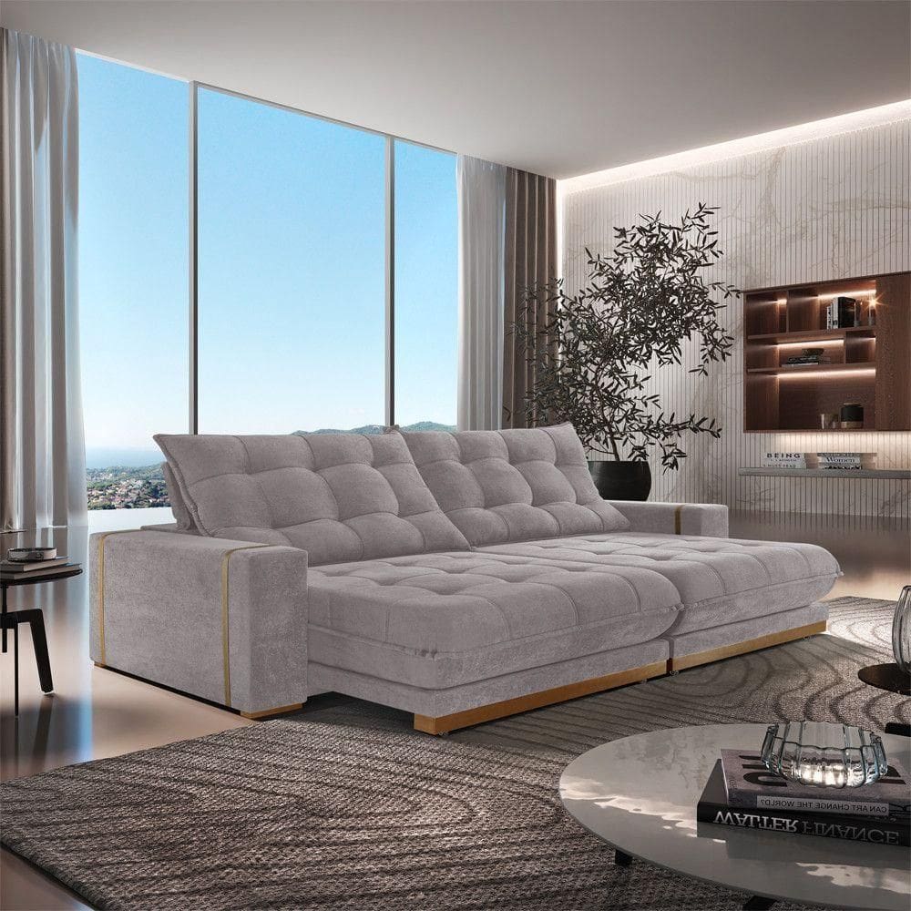 Sofá Retrátil Guaxupé 1,80m 02 Lugares Molas Ensacadas Txr Bege