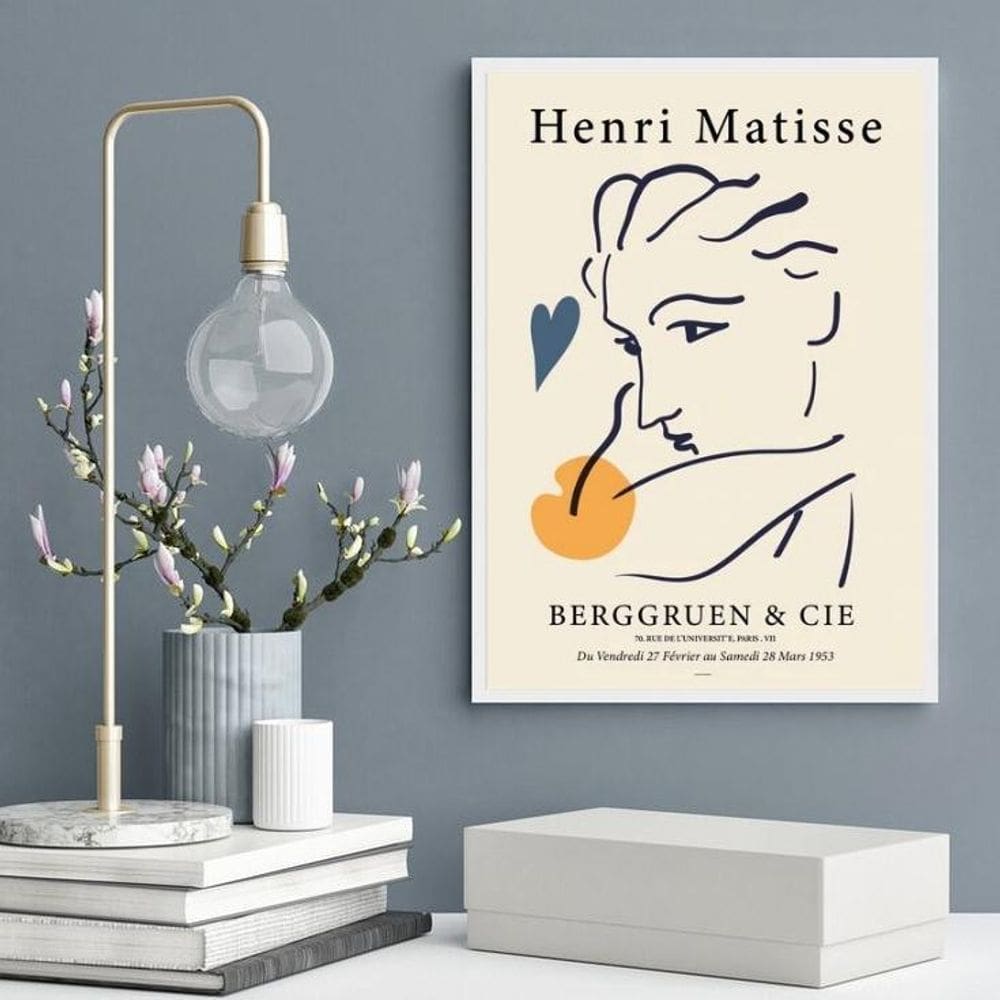 Quadro Matisse Mulher - Mostarda E Azul 33X24Cm - Com Vidro