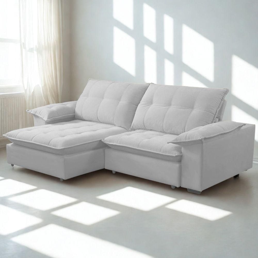 Sofá Retrátil E Reclinável Veludo 2,30m Lisboa - Conforto Premium E Design Elegante Cinza