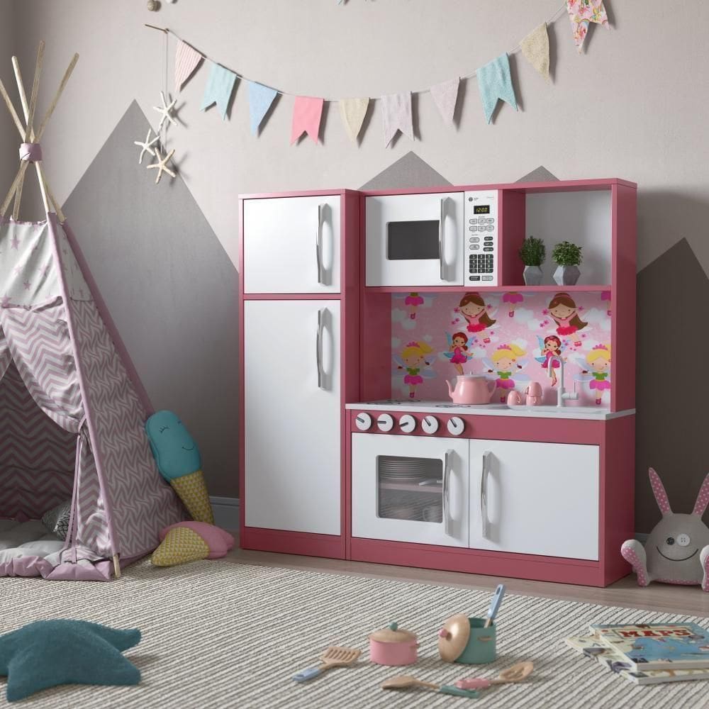 Cozinha Infantil Com Refrigerador Diana Em Mdf Branco-rosa - Ofertamo