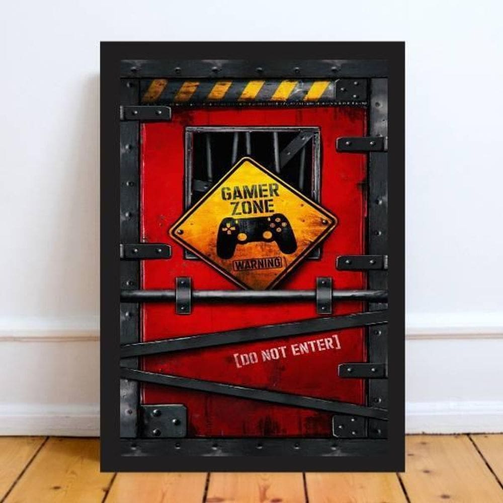 Quadro Gamer Zone Do Not Enter 45X34 Com Vidro Madeira Preta
