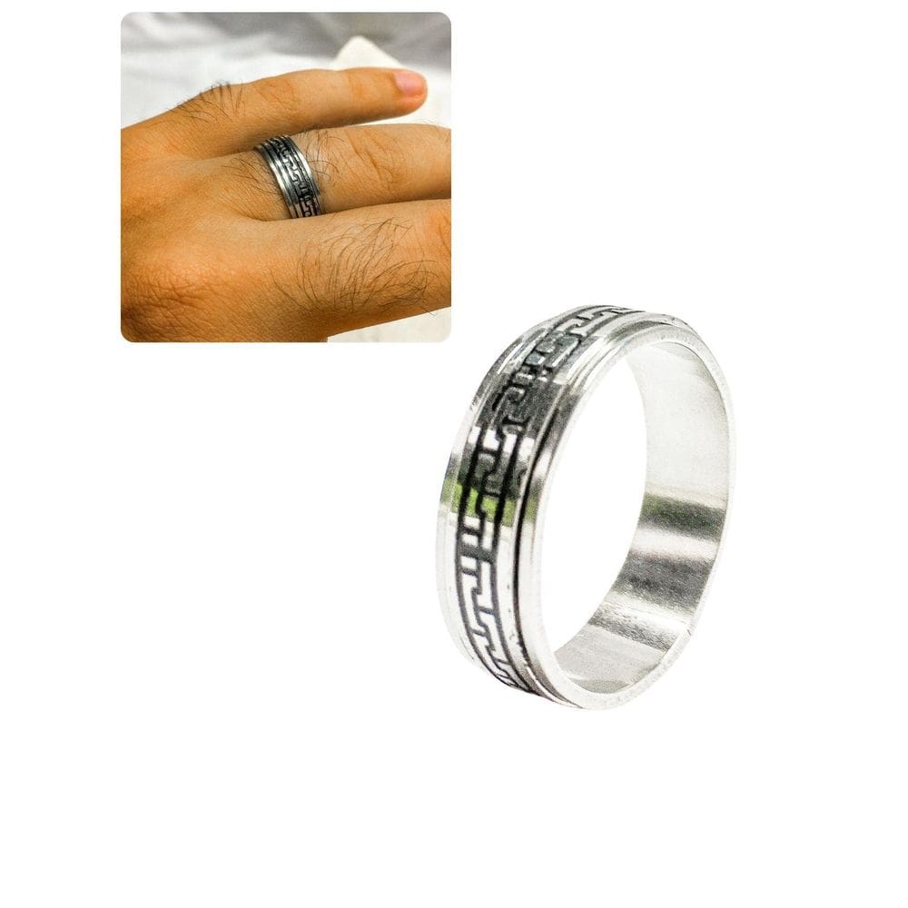 Anel Dedeira 7Mm Masculino Prateado Preto Viking Minimalista