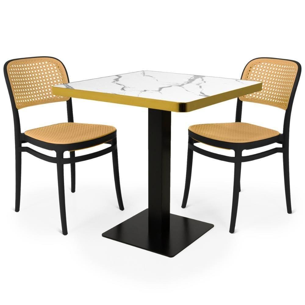 Conjunto Mesa De Jantar Quadrada Venezia 70x70cm Branca Com 2 Cadeiras Roma - Preto