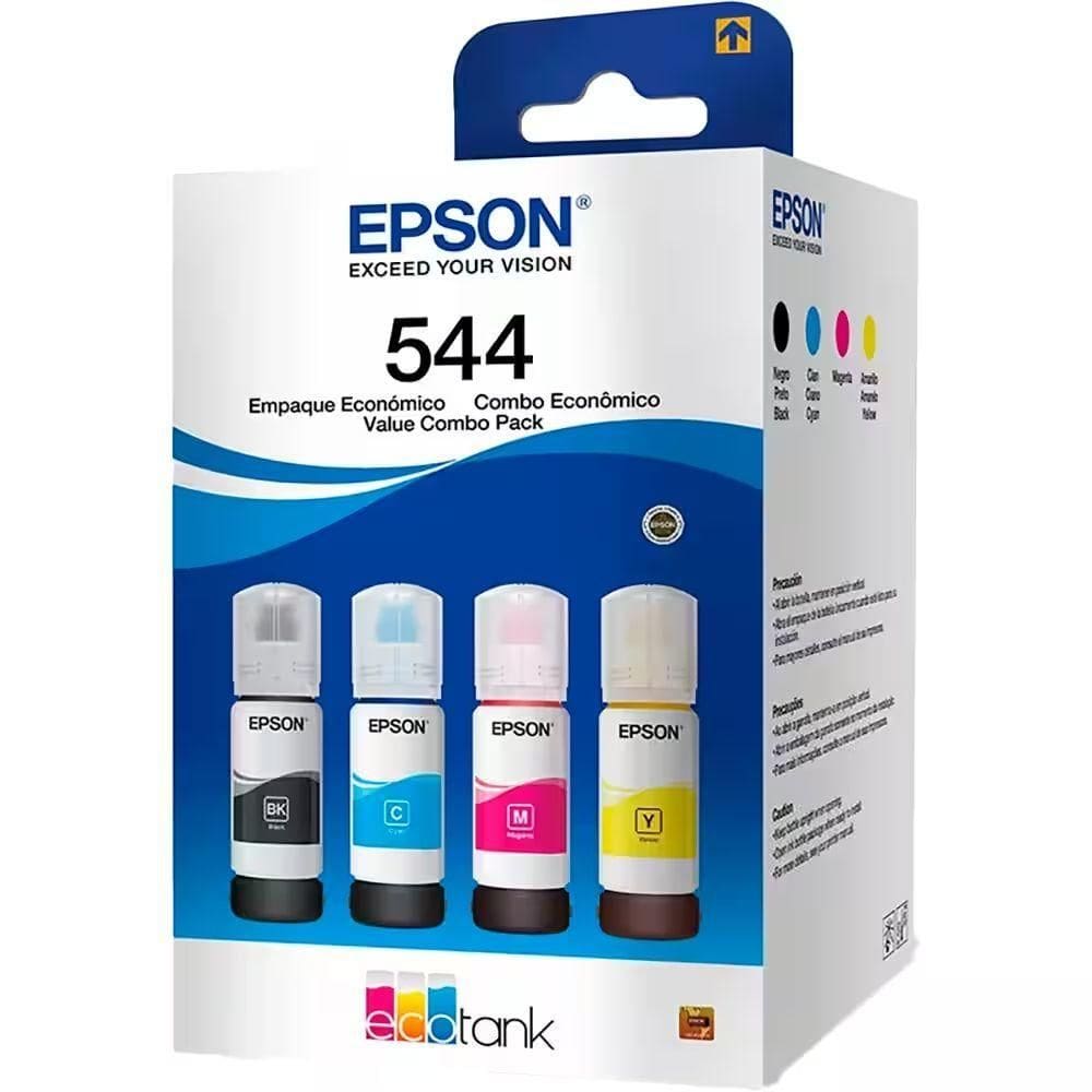 Kit Com 4 Garrafas De Tinta Epson T544 Preto Ciano Magenta Amarelo