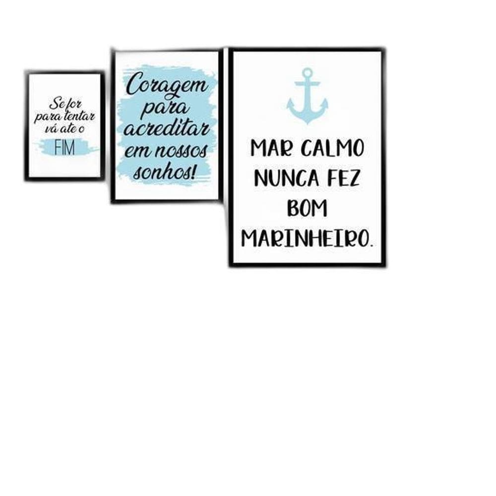 Kit 4 Quadros Mar Calmo Azul 45X34 Com Vidro Preta