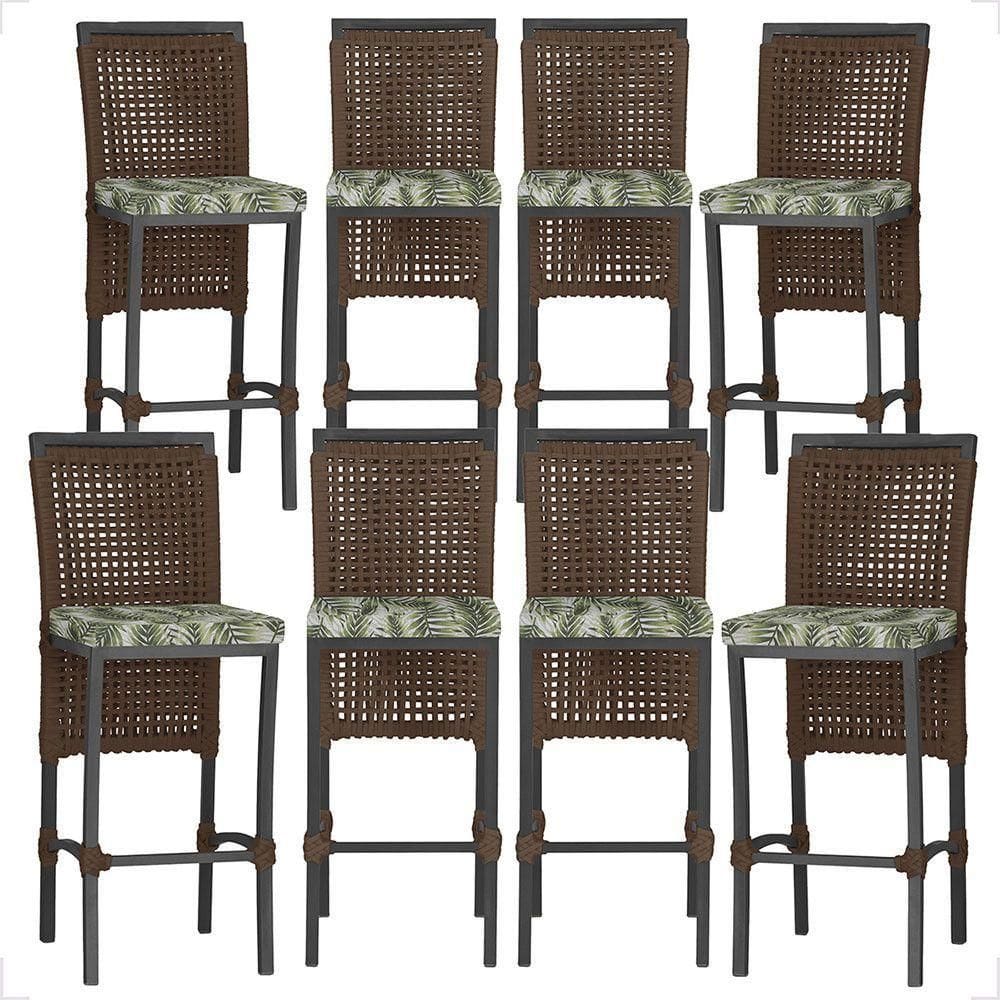 8 Banqueta Em Alumínio Roma Preta Corda Náutica Tecido 5 Marrom