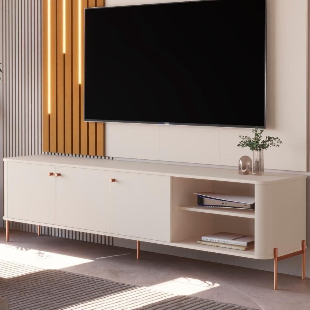 Rack Para Tv 70 Polegadas Olaf Off White Bronze