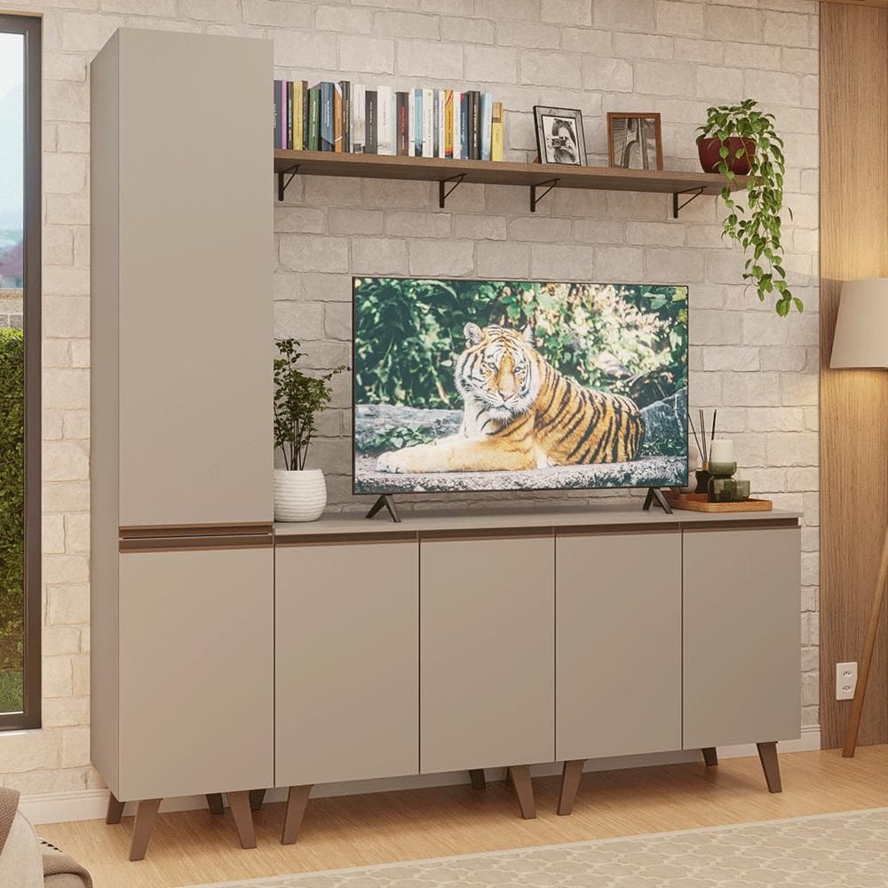 Rack para TV até 70 Polegadas + Prateleira 200cm Crema Nice Madesa 02