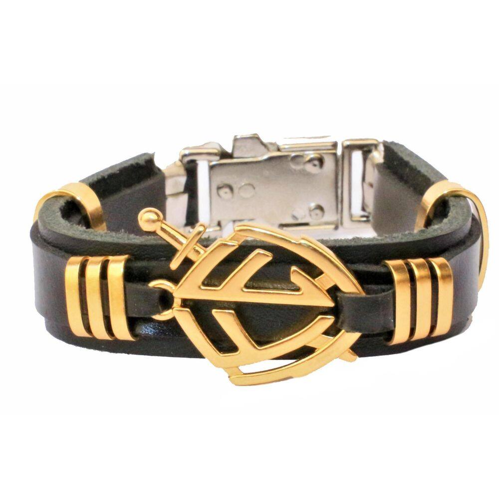 Pulseira De Couro Escudo Da Fé Verniz Gospel Regulável