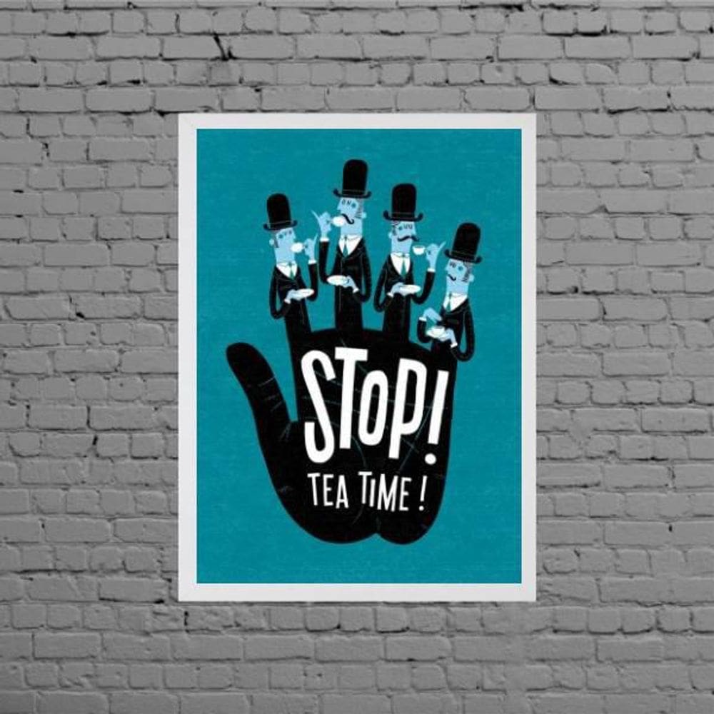 Quadro Stop Tea Time 24x18cm Moldura Branca