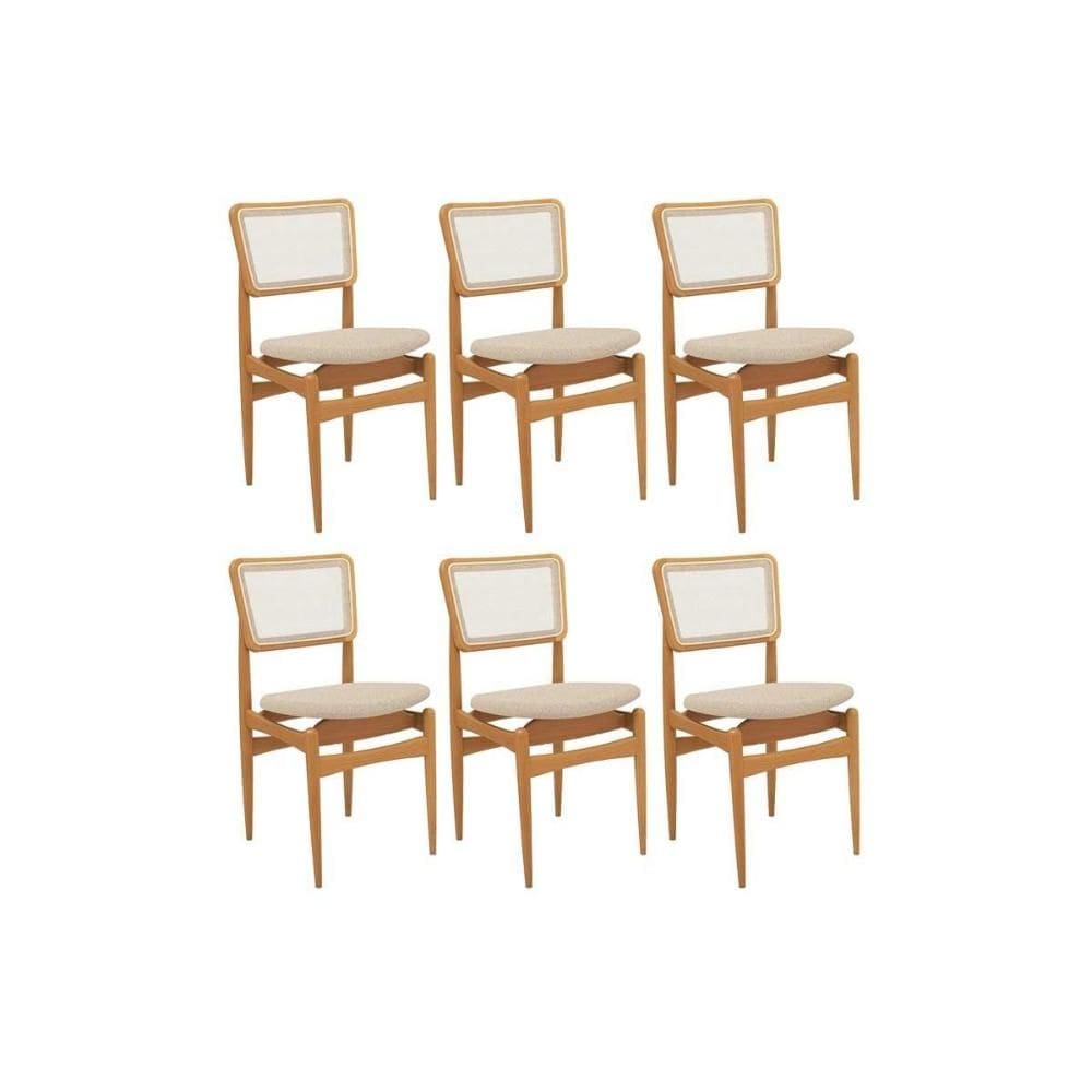 Cadeiras Cozinha Stela 1CMM013CA Premium Madeira Maciça Kit 6 Un Carvalho/Linho Bege Argila/Tela Bege Kappesberg