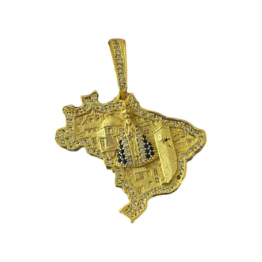 Pingente Santa Brasil Cravejado M - Banhado A Ouro 18K