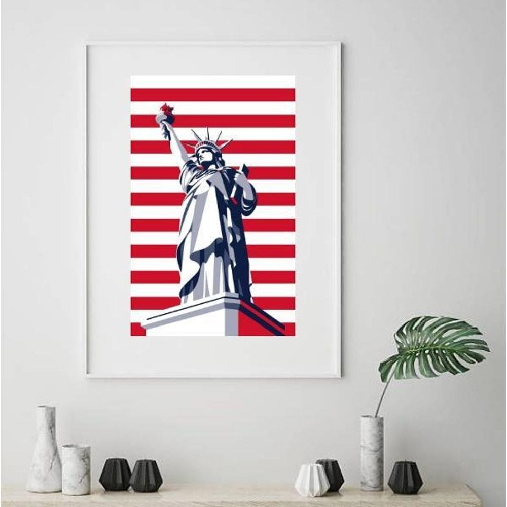 Quadro Eua - Estátua Da Liberdade Listras - 60X48Cm