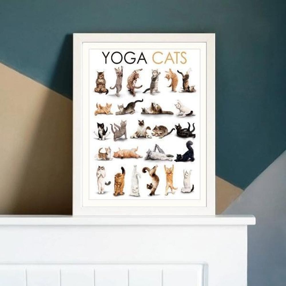 Quadro Decorativo Yoga Cats 33X24Cm - Madeira Branca