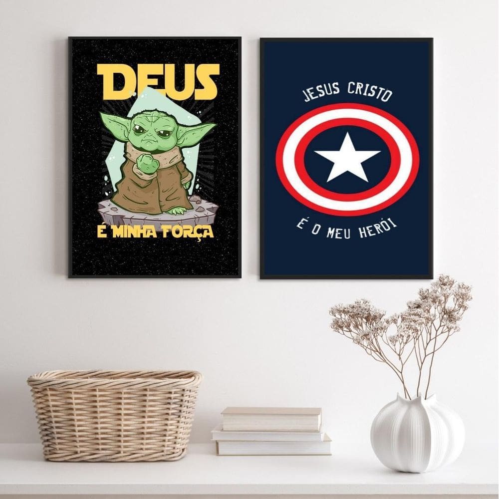 Kit 2 Quadros Quarto Jovem Cristão 45X34Cm