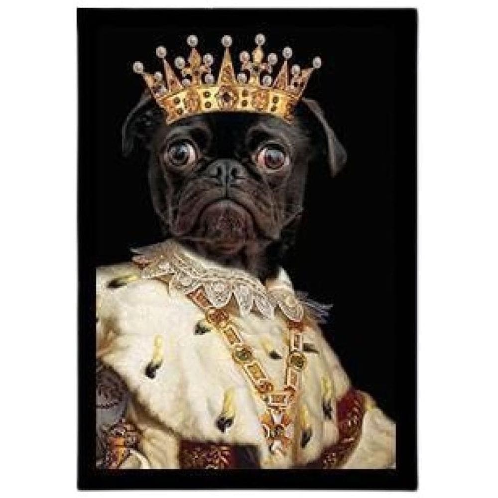 Quadro Decorativo Pug Rei Com Vidro 24X18Cm