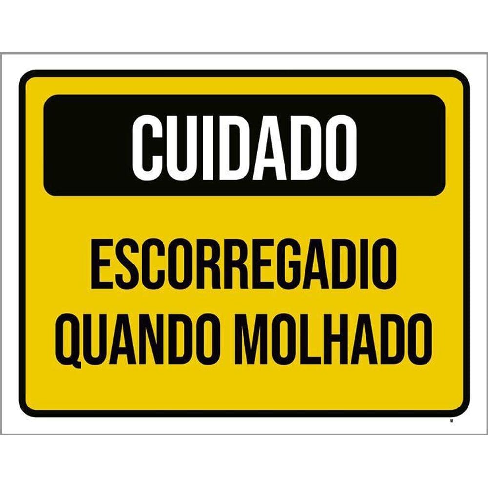 Placa Sinalização Cuidado Escorregadio Quando Molhado 36X46