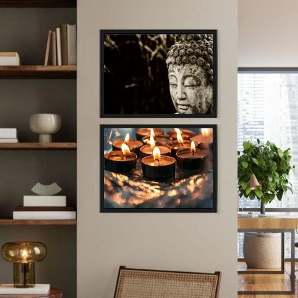 Kit Quadros Zen Buda E Velas 45X34Cm 2 Peças