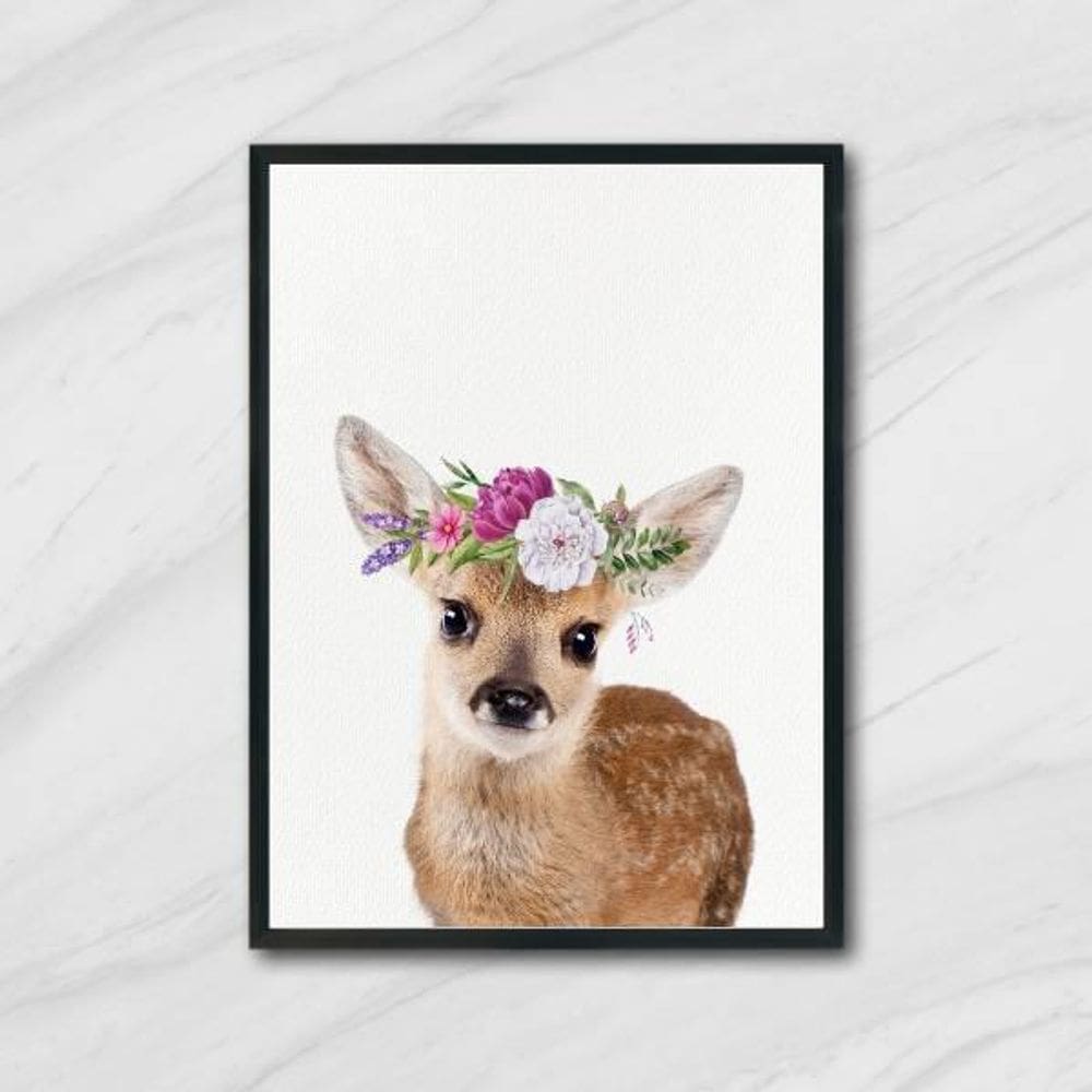 Quadro Veadinho Coroa De Flores 24X18Cm