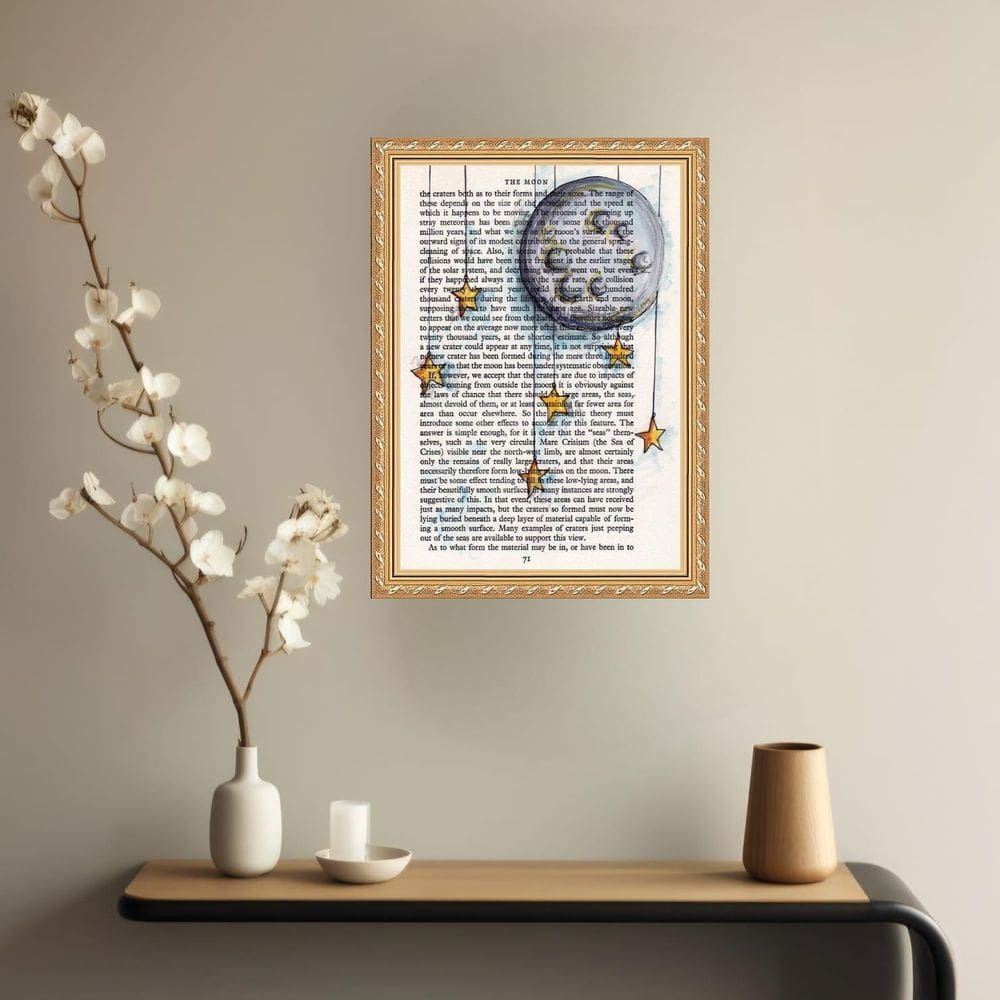 Quadro Decorativo Lua E Estrelas Vintage 45X34Cm - Com Vidro