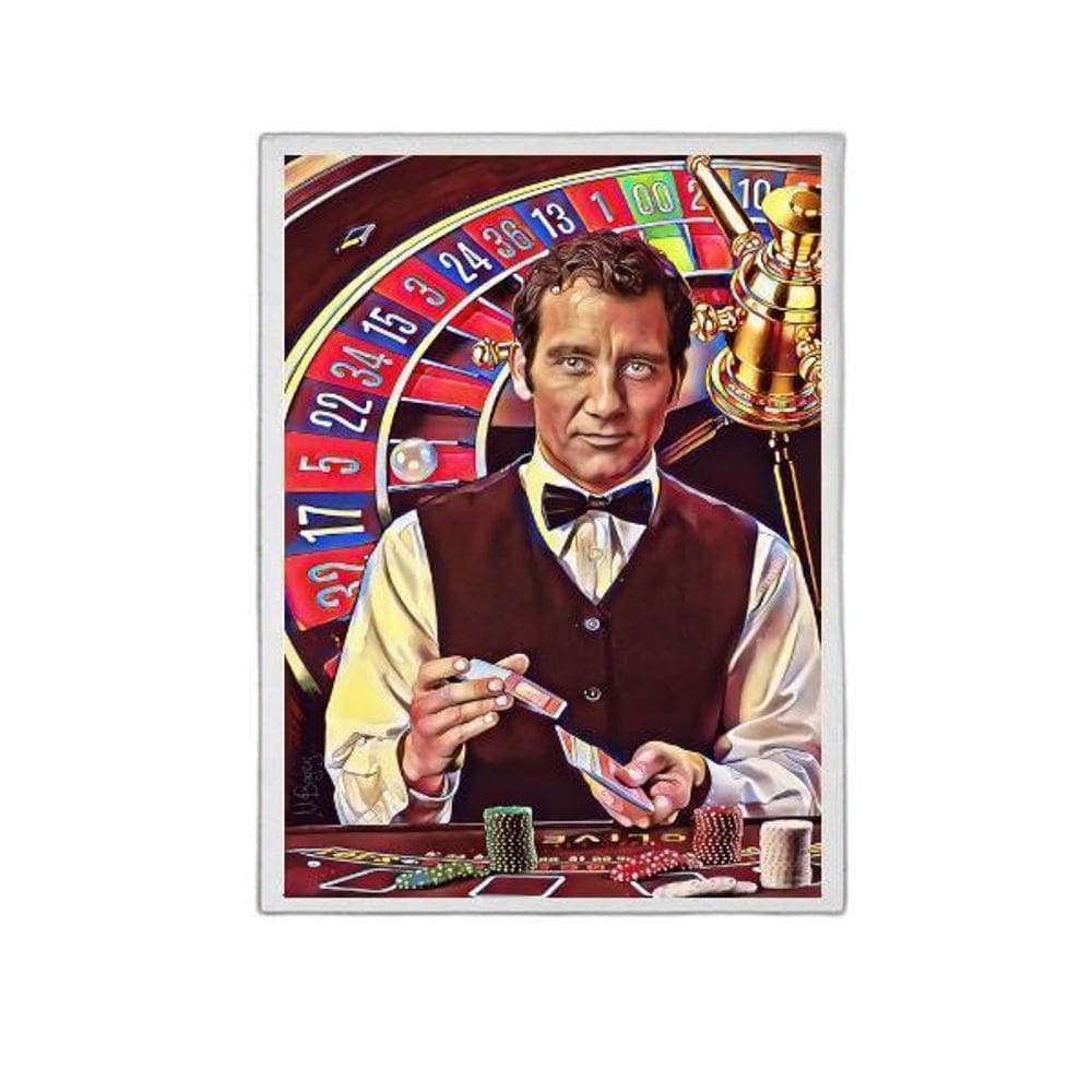 Quadro Decorativo Cassino Embaralhador 45X34 Moldura Branca