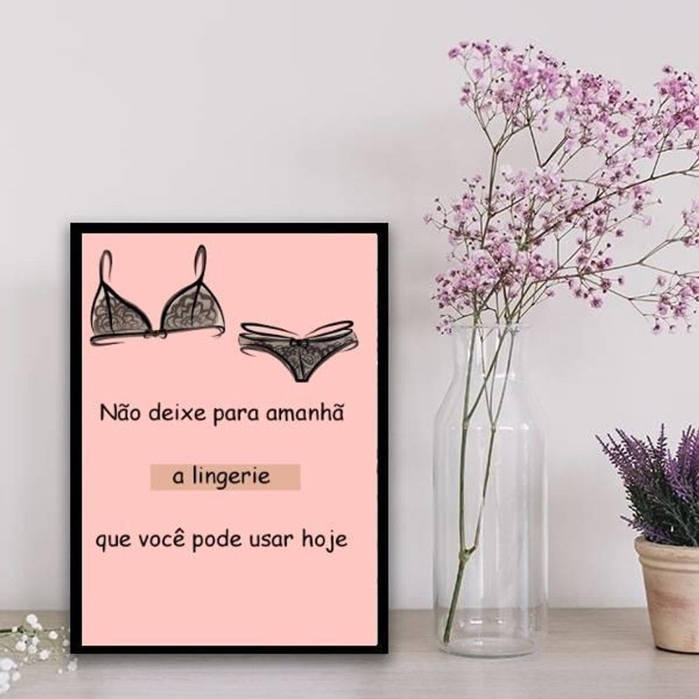 Quadro Decorativo Frase Lingerie 33X24Cm Preta