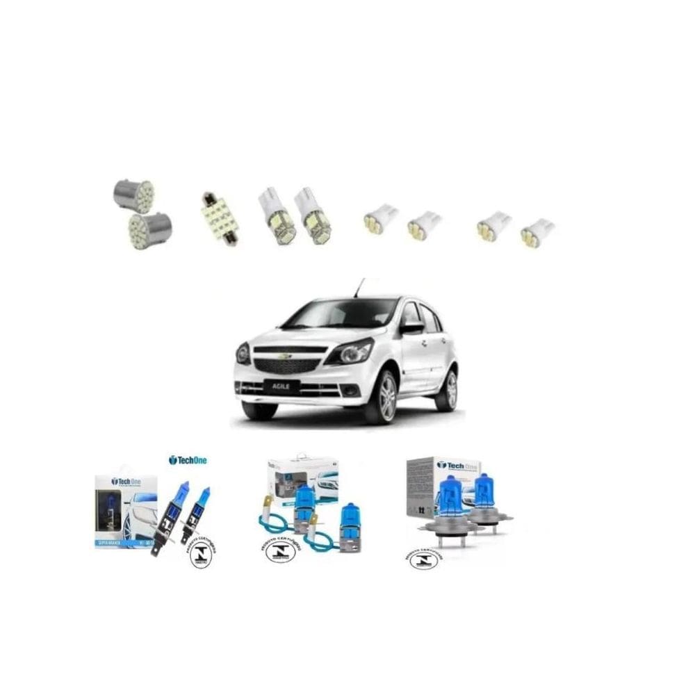 Kit Lampadas Led + Farol Alto Baixo E Milha Chevrolet Agile