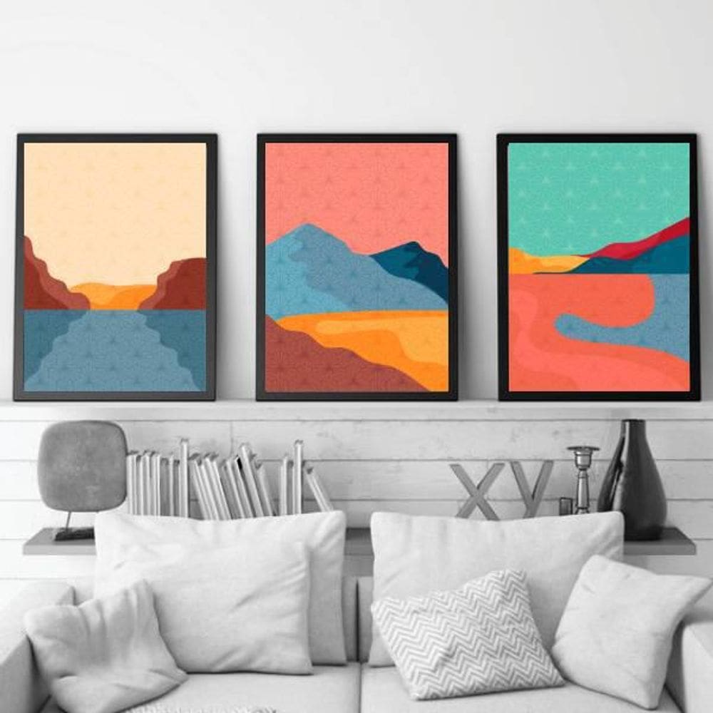 Kit 3 Quadros Abstratos Paisagens Coloridas Cópia